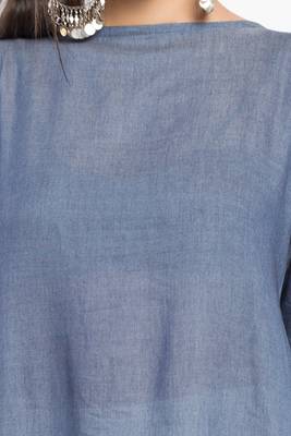 Grey Plain Cotton Stitched Long Kurti 5