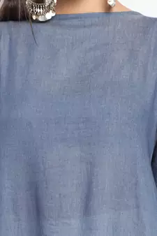 Grey Plain Cotton Stitched Long Kurti