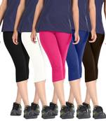 Pixie Cotton Lycra 190 GSM, 4 Way Stretchable (Pack of 5) Women capris-3-4-pants