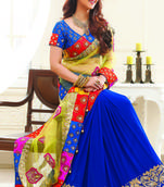 Royal blue Georgette & Net combo stone worked saree in yellow pallu-SR6047
