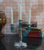 Sky Blue Metal Vintage Floral Candle Stand