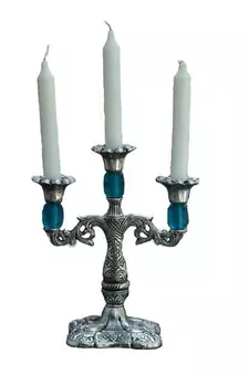 Sky Blue Metal Vintage Floral Candle Stand