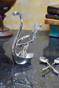 White Metal Swan Spoon Holder (Set of 4 Spoons)