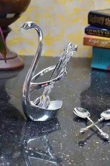 White Metal Swan Spoon Holder (Set of 4 Spoons)
