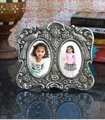 Antique Finish White Metal Round Photo Frame for 2 Photos
