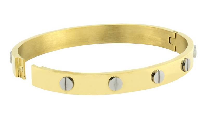 Cartier 18K Goldrhodium 316L Surgical Stainless Steel Openable Kada Bangle Bracelet For Boys Men