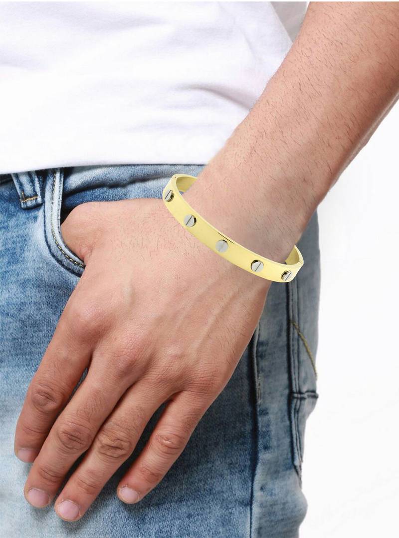 Cartier 18K Goldrhodium 316L Surgical Stainless Steel Openable Kada Bangle Bracelet For Boys Men