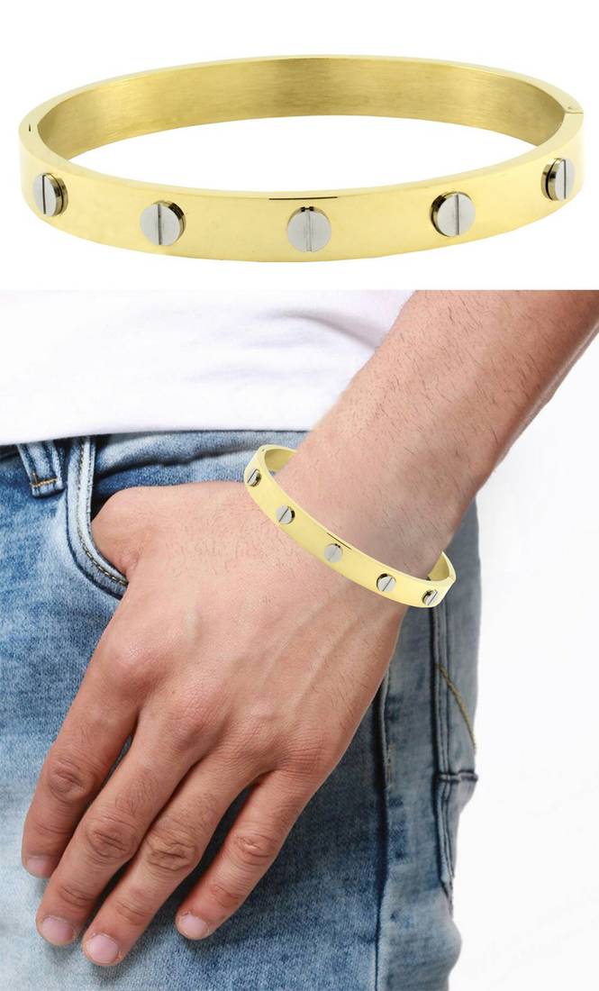 Cartier 18K Goldrhodium 316L Surgical Stainless Steel Openable Kada Bangle Bracelet For Boys Men