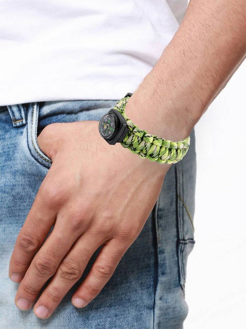 Black Compass Neon Green White Outdoor Camping Adventure Compass Wrist Band Bracelet For Boys Men