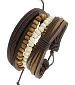 Vintage Biker Multi Strand Brown Bead 100% Genuine Leather Free Size Wrist Band Strap Bracelet Boys Men