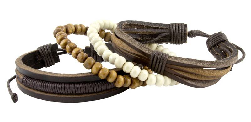 Vintage Biker Multi Strand Brown Bead 100% Genuine Leather Free Size Wrist Band Strap Bracelet Boys Men