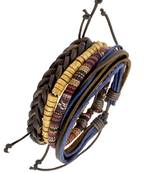 Vintage Biker Multi Strand Leather Cotton Thread Wood Beads Free Size Wrist Band Strap Bracelet Boys Men