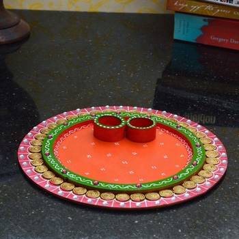 Papier-Mache Radiant Pink and Orange Pooja Thali 1