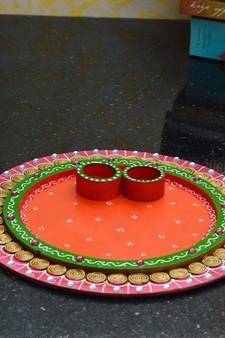 Papier-Mache Radiant Pink and Orange Pooja Thali