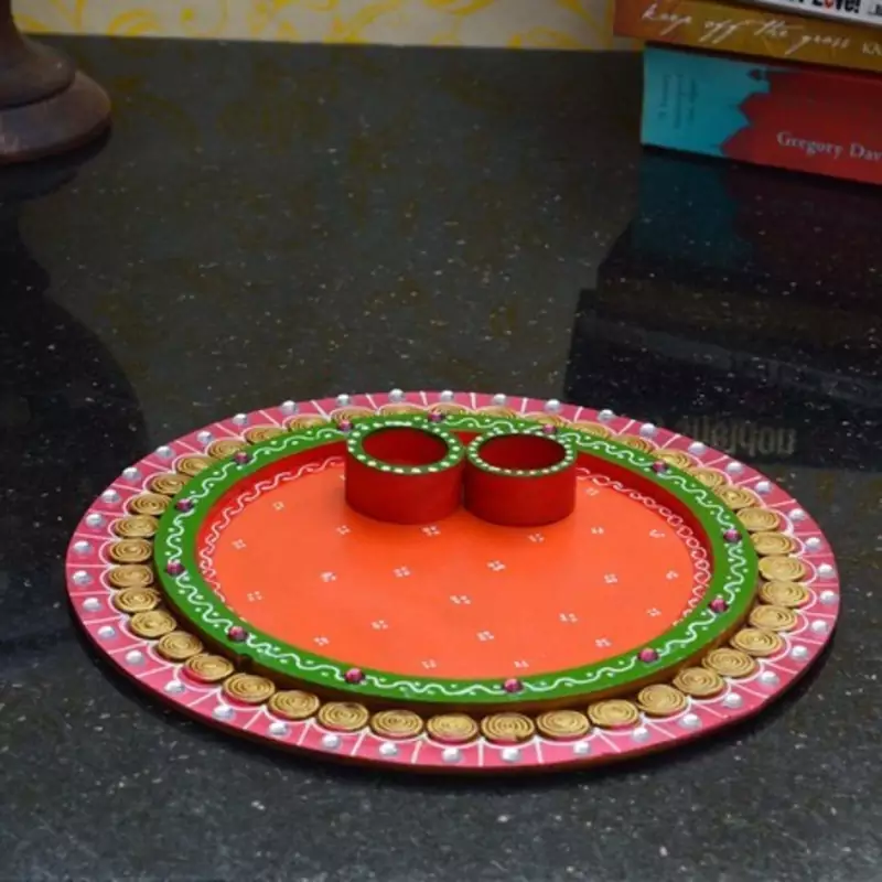 Papier-Mache Radiant Pink and Orange Pooja Thali
