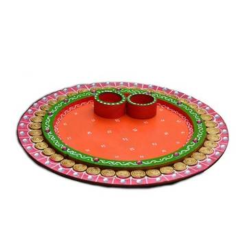 Papier-Mache Radiant Pink and Orange Pooja Thali 2