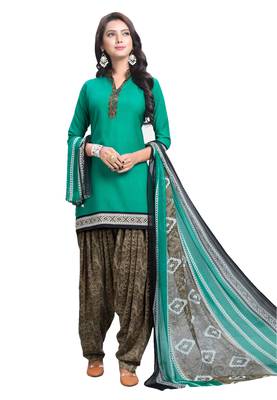 Green printed crepe salwar with dupatta 1