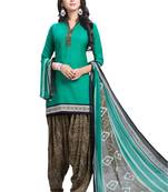 Green printed crepe salwar with dupatta