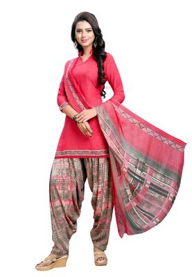 Pink printed crepe salwar with dupatta 1
