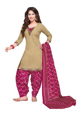 Beige printed crepe salwar with dupatta 1
