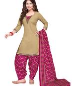 Beige printed crepe salwar with dupatta