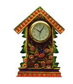 Papier-Mache Wall Clock Floral Hut Design