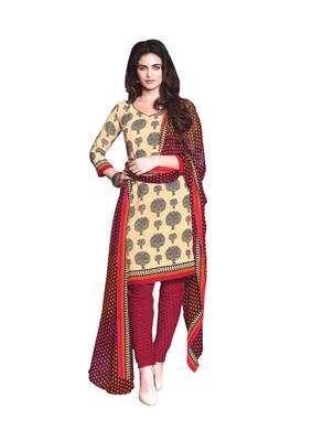 Beige printed crepe salwar with dupatta 1