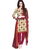 Beige printed crepe salwar with dupatta
