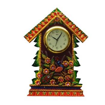 Papier-Mache Wall Clock Floral Hut Design 2