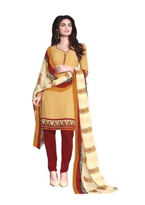 Yellow printed crepe salwar with dupatta 1