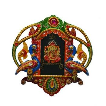 Papier-Mache Lord Ganesha with Peocock Wall Hanging 2