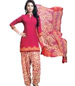 Pink printed crepe salwar with dupatta