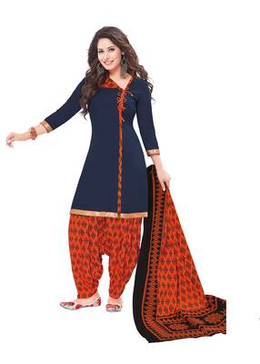 Blue printed crepe salwar with dupatta 1