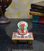Marble Crystal studded Lord Ganesha Chowki with Peocock and Kalash