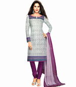 Grey printed cotton salwar with dupatta