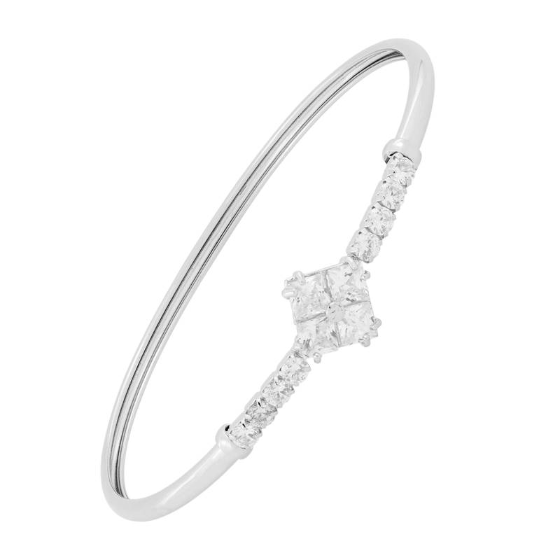 Square American Diamond CZ Silver Openable Kada Bangle Bracelet For Girls Women