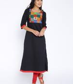Black printed cotton stitched kurtas and kurtis