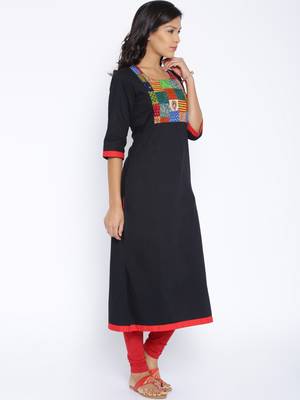Black printed cotton stitched kurtas and kurtis 4