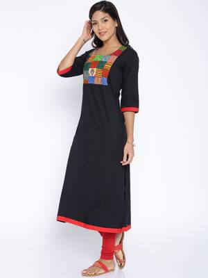 Black printed cotton stitched kurtas and kurtis 5