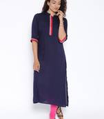 Navy blue  printed cotton stitched kurtas and kurtis