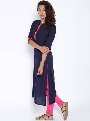 Navy blue  printed cotton stitched kurtas and kurtis 4