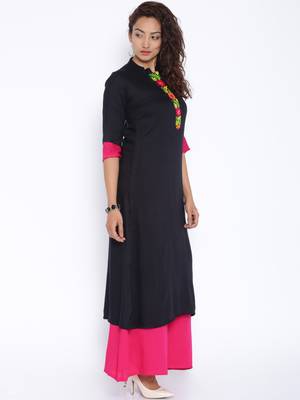 Black printed cotton stitched kurtas and kurtis 5