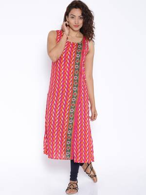 Rani pink printed cotton stitched kurtas and kurtis 1