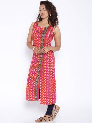 Rani pink printed cotton stitched kurtas and kurtis 4
