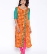 Orange  printed cotton stitched kurtas and kurtis