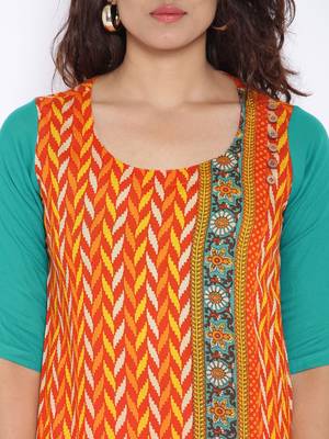 Orange  printed cotton stitched kurtas and kurtis 2