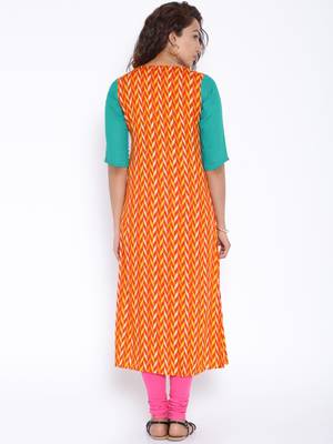 Orange  printed cotton stitched kurtas and kurtis 3