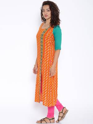 Orange  printed cotton stitched kurtas and kurtis 5