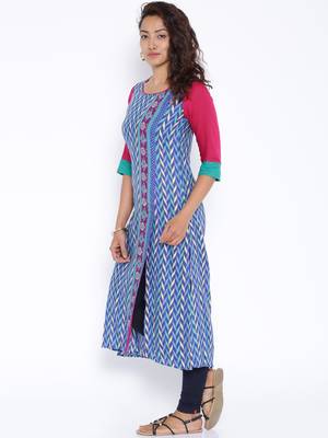 Blue printed cotton stitched kurtas and kurtis 5