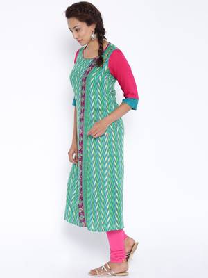 green printed cotton stitched kurtas and kurtis 5